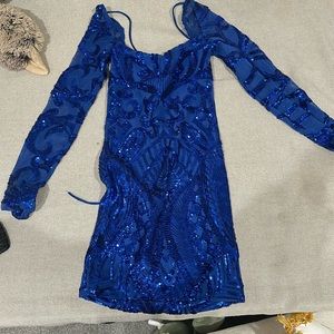 Lucy in the Sky Sequin Square Neck Bodycon Dress in Royal Blue